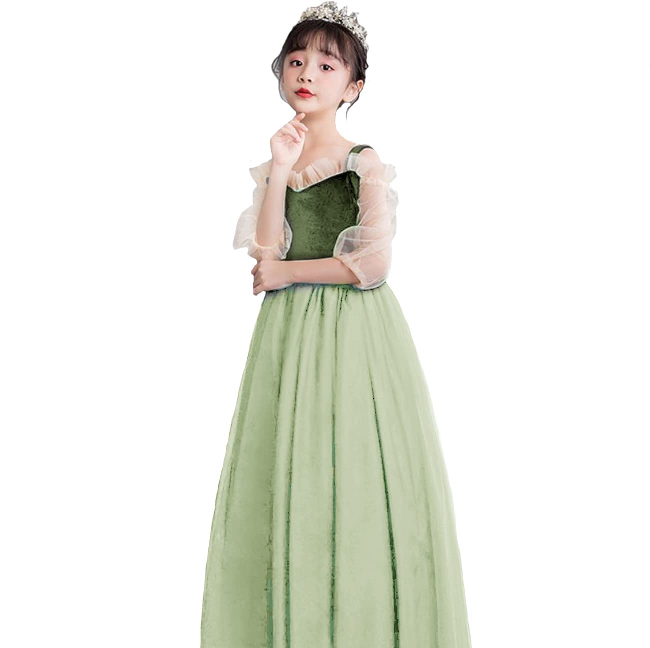 【貨物輸送無料】[VIISEN] お嬢さん ちびっ子 御召しもの 洋琴告げ知らせる会 ロング御召しもの キッズ ちびっ子 御召しもの フォーマル 衣裳 肩あき お坊っちゃん 御召しもの 雅びやか 雅びやか 姫御前 華燭の典 掻き鳴らす会 110-170コマーシャル 色：緑であること、大きさ：160