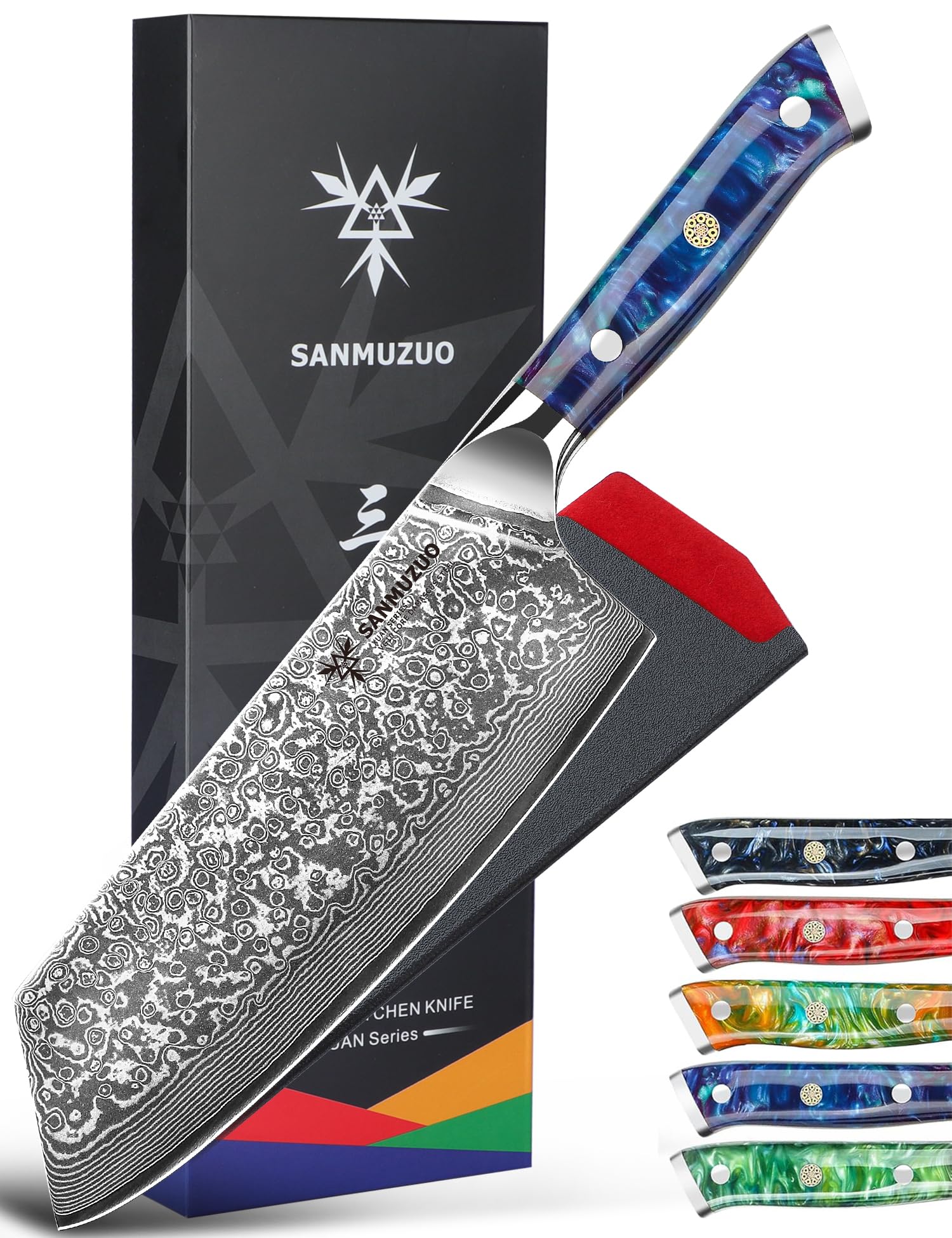 【貨物輸送無料】SANMUZUO 菜切り包丁 - まかない方 - XUAN 続きもの - 67 層シリアの首都鋼勝手もと九寸五分 - 脂手持ち部分 色：菜切まかない方 - サファイア青碧