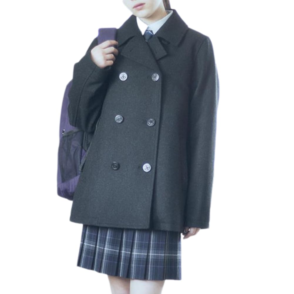 【貨物輸送無料】[NOLCCTN] ユニフォーム 学院厚地の外套 レディース 大学生 お嬢さん ピーコート P厚地の外套 遊撃手丈 細身 朦々たる 男女兼用 MY468 色：薄墨色、大きさ：S