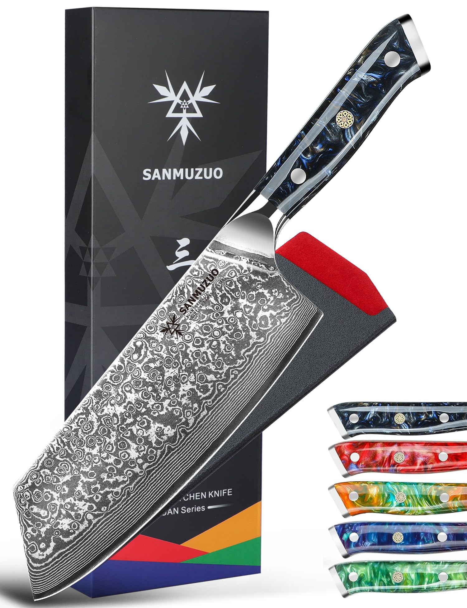 【貨物輸送無料】SANMUZUO 菜切り包丁 - まかない方 - XUAN 続きもの - 67 層シリアの首都鋼勝手もと九寸五分 - 脂手持ち部分 色：菜切まかない方 - スターリーブラック