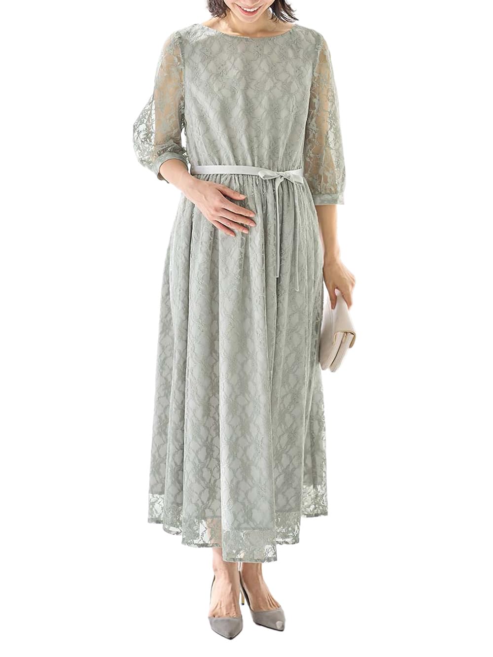 【貨物輸送無料】[ANGELIEBE エンジェリーベ] マタニティ 衣裳 含ませる服 総スピード競技 ロング ワンピ サテンリボンベルト付 産前 産後 フォーマル 29290 色：薄墨色x点火装置薄墨色、大きさ：L-LL