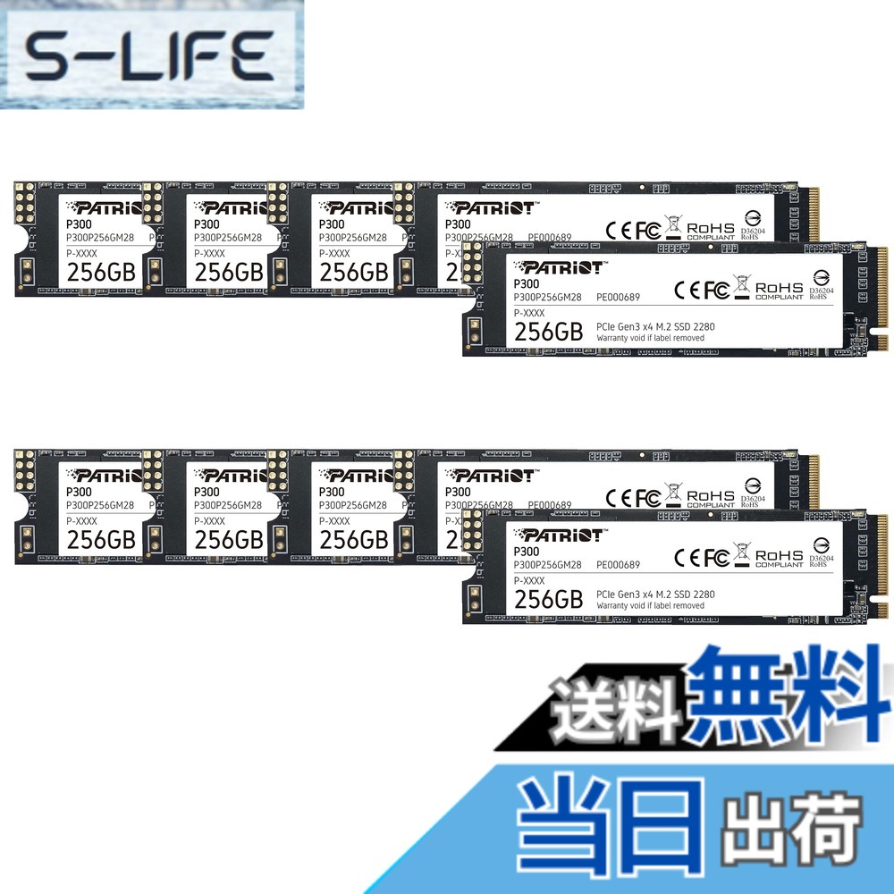 【貨物輸送無料】Patriot P300 Internal SSD - NVMe PCIe Gen 3x4 - M.2 2280-10 Pack Parent 色：黒いこと、大いさ：256GB 10 Pack