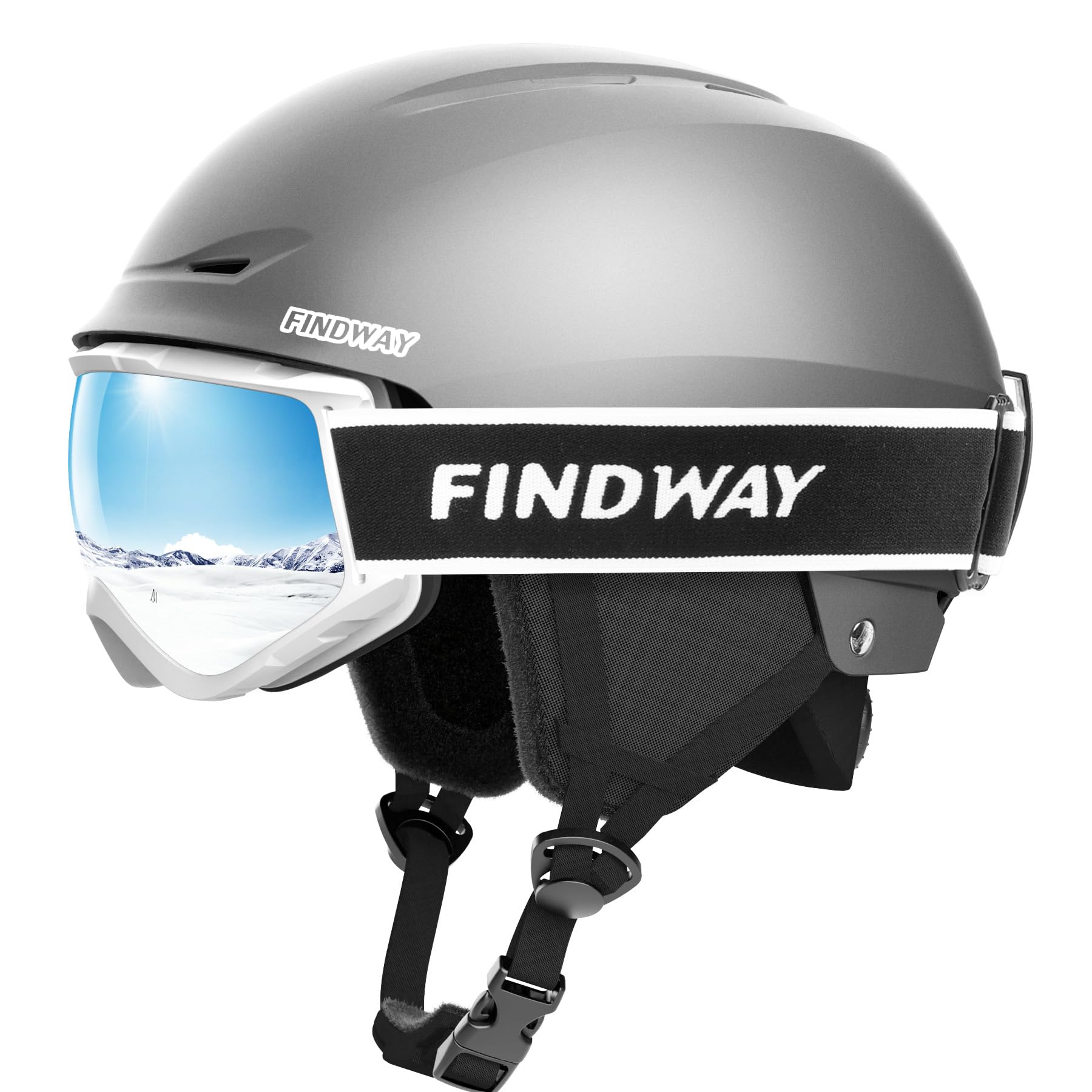 【貨物輸送無料】【スキーの板安全帽とゴーグルの書き割り】Findwayスキーの板安全帽 成年者 スキーゴーグル付き添い人 OTG 眼鏡相応う 文字盤式大きさ合わせる 3層保護すること ダブル水晶体 曇り打ちきり/防風/防雪 UV撥ねのける 軽さ 耐衝撃 保温性と通気 スノーボード 色：薄墨色、大きさ：L:59-63珊