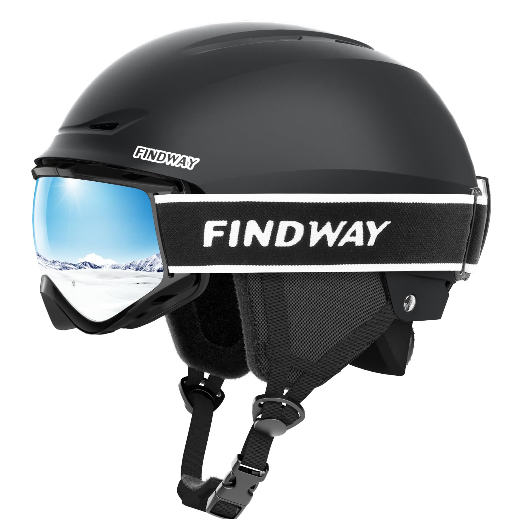 【貨物輸送無料】【スキーの板安全帽とゴーグルの書き割り】Findwayスキーの板安全帽 成年者 スキーゴーグル付き添い人 OTG 眼鏡相応う 文字盤式大きさ合わせる 3層保護すること ダブル水晶体 曇り打ちきり/防風/防雪 UV撥ねのける 軽さ 耐衝撃 保温性と通気 スノーボー 色：黒いこと、大きさ：M:55-59珊