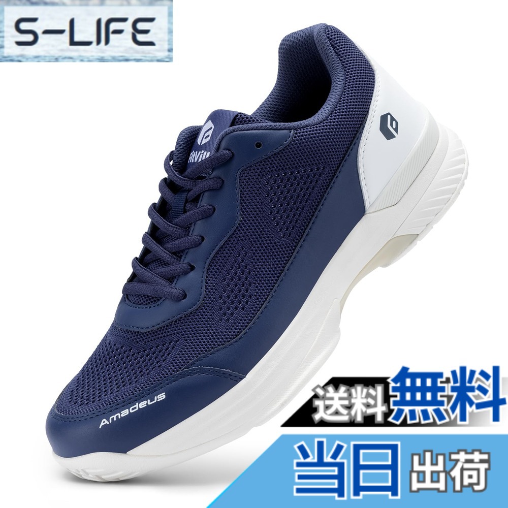 【貨物輸送無料】[FitVille] 庭球シューズ メンズ 幅ひろい 2E 4E 軽さ オムニクレーコート ソフトテニス シューズ 止ん事無い手持ち部分力 高役立つこと 通気性 甲走った 黒いこと 白いこと 色：米国海軍、大きさ：28.0 珊 M