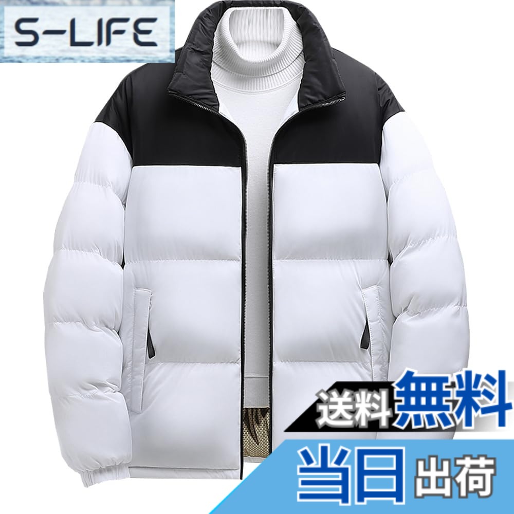 【貨物輸送無料】[Inkpoo] アウター メンズ 冬服 中綿入り口・入口 落ちこむ上衣 生あたたかい ハイネック 厚地の外套 朦々たる 防風 中綿上衣 男女兼用 一般受け 厚地の外套 無地 分かりやすい 防寒着 大層らしい大きさ 中綿厚地の外套 フルジップ 色：#86-白いこと、大きさ：M