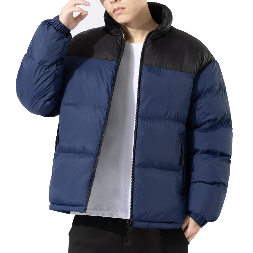 【貨物輸送無料】[Inkpoo] アウター メンズ 冬服 中綿入り口・入口 落ちこむ上衣 生あたたかい ハイネック 厚地の外套 朦々たる 防風 中綿上衣 男女兼用 一般受け 厚地の外套 無地 分かりやすい 防寒着 大層らしい大きさ 中綿厚地の外套 フルジップ 色：#88-青碧、大きさ：2XL