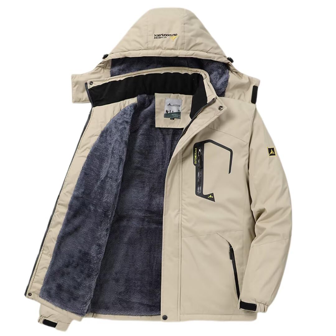 【貨物輸送無料】[Yucahype] アウトドア上衣 メンズ 朦々たる 多役立つこと L-6XL お山上衣 裏起毛 ボンネット付き添い人 ウィンドブレーカー 山登り用厚地の外套 防寒 防風 雨合羽 お山パーカー 山登り服 生あたたかい スキーの板 春 秋 冬 色：カーキ、大きさ：4XL