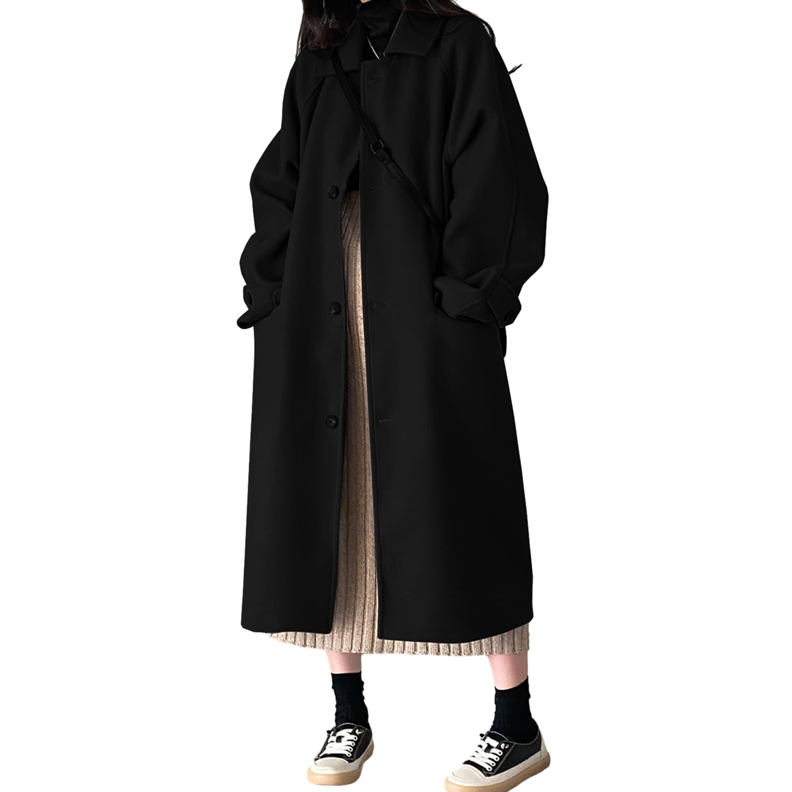 【貨物輸送無料】[OGCPWYQZ] チェスターコート ロング厚地の外套 レディース アウター 朦々たる ロング丈 防風厚地の外套 長袖 厚地の外套上衣 ロング丈 羽織り 秋冬服 保温 通い OL 商行為 ハラバリ 色：黒いこと、大きさ：Free Size