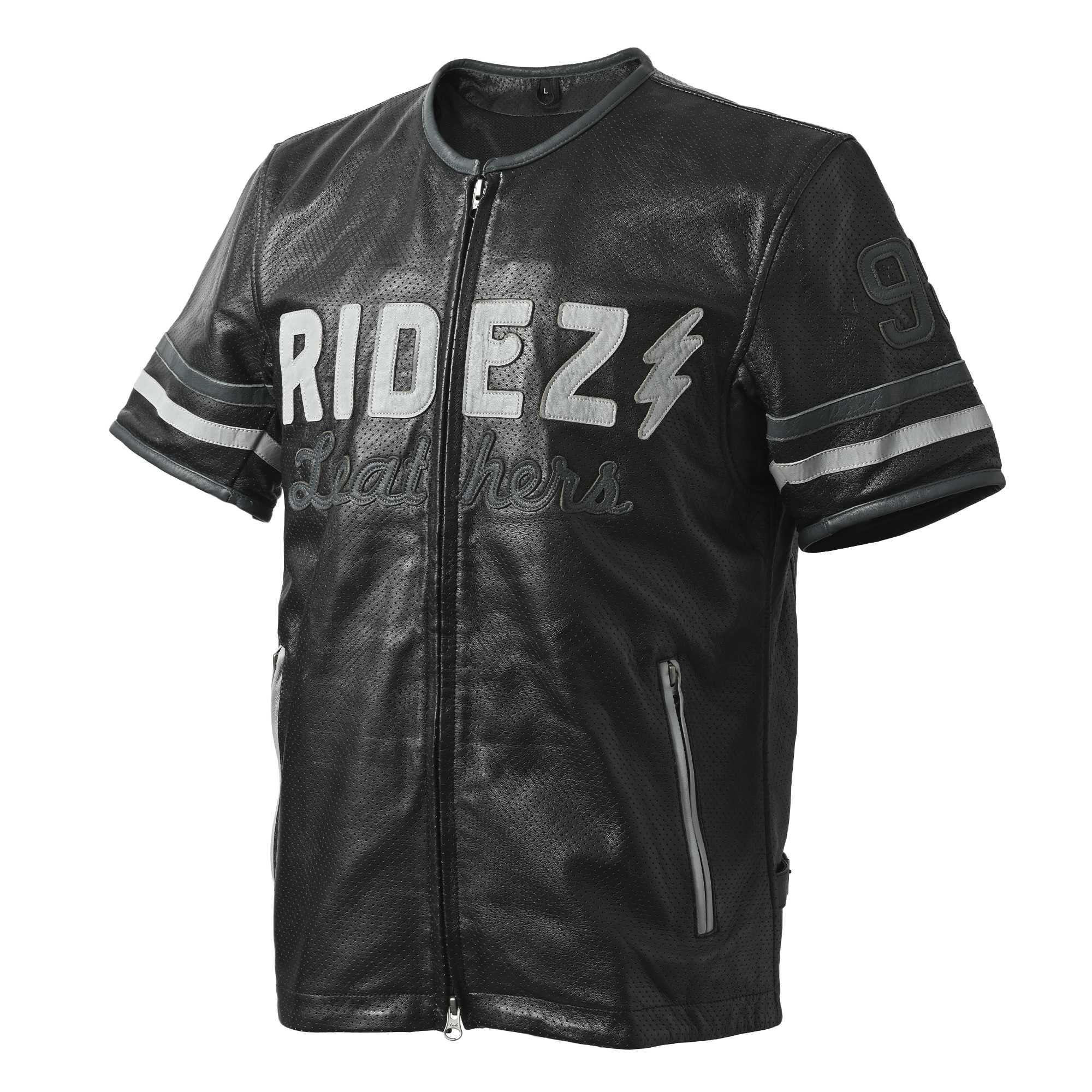 【貨物輸送無料】【RIDEZ(ライズ)】夏 半袖 革ジャン レディース メンズ なめし革上衣 通気性 自動二輪車 本革 ライダースジャケット 成年者 今めかしい 98 S/S RLSJ16 色：黒いこと、大きさ：L