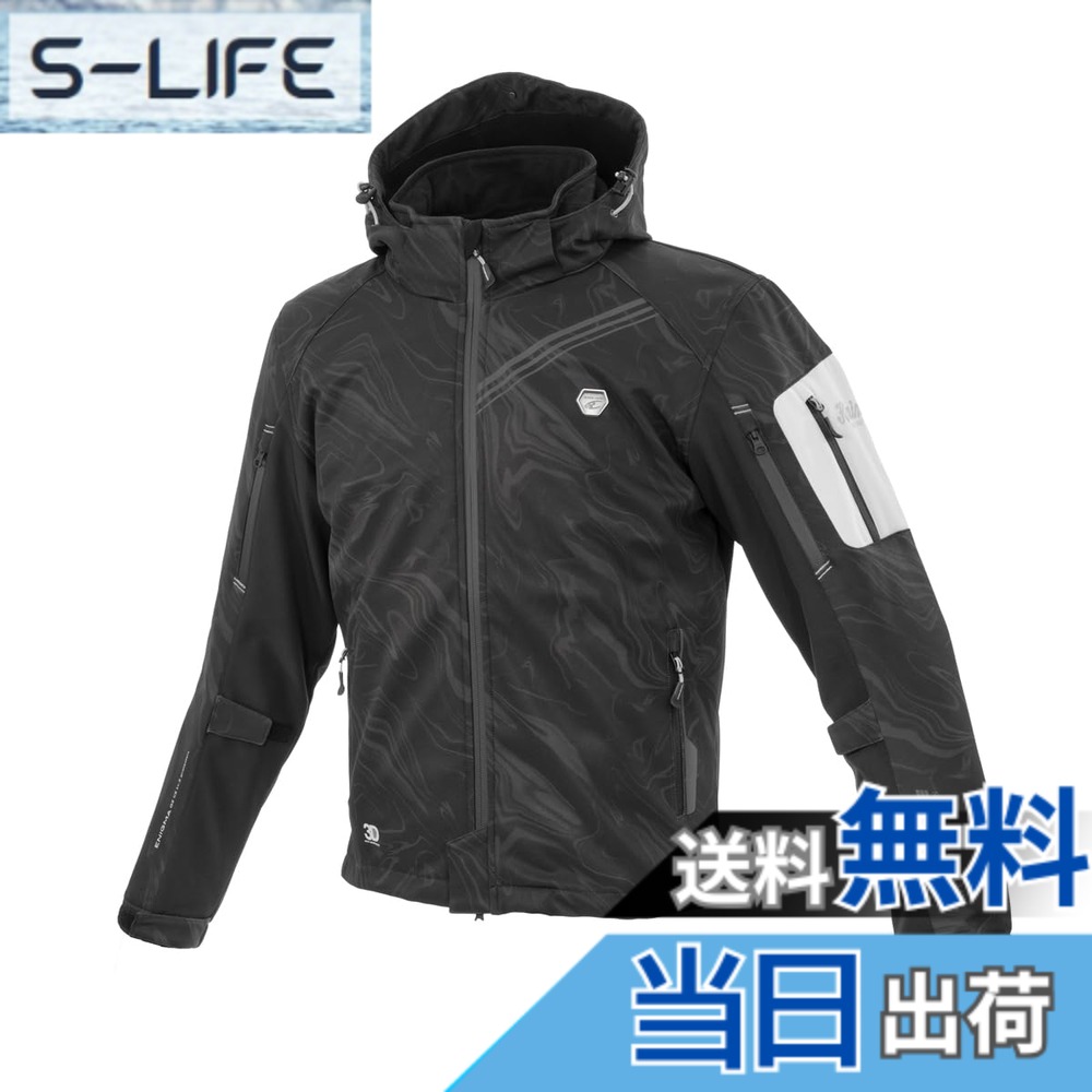 【送料無料】[コミネ] バイク用 プロテクトソフトシェルウィンターパーカ-イフ JK-579 JK-5791 JK-5792 JK-5793 秋冬春向け 防寒 CE規格レベル2 CE規格 ストレッチ素材 防風 プロテクター 色：Black Marble、サイズ：L｜S-LIFE 8,404円