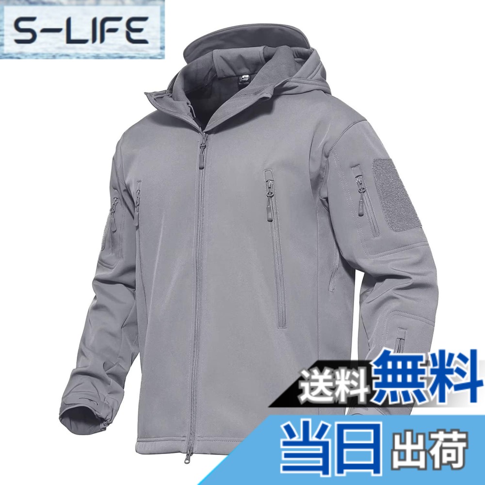 【送料無料】[MAGCOMSEN] タクティカルジャケット サバゲー メンズ アウトドア 登山アウター 防水防風 防寒着 裏フリース ソフトシェルジャケット ミリタリー フード付き 多ポケット イヤホンホール付き 春秋冬 色：ライトグレー、サイズ：M｜S-LIFE