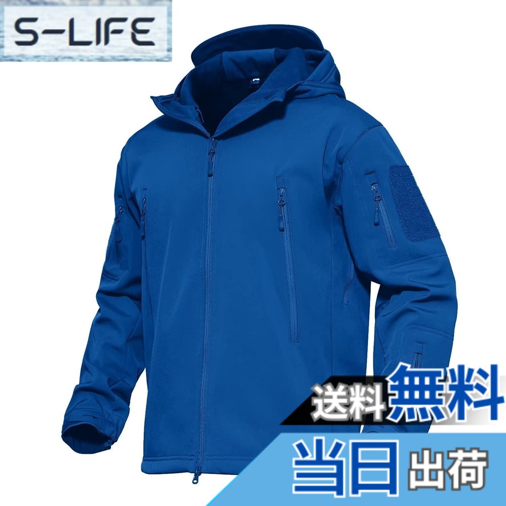【送料無料】[MAGCOMSEN] タクティカルジャケット サバゲー メンズ アウトドア 登山アウター 防水防風 防寒着 裏フリース ソフトシェルジャケット ミリタリー フード付き 多ポケット イヤホンホール付き 春秋冬 色：ブライトブルー、サイズ：M｜S-LIFE