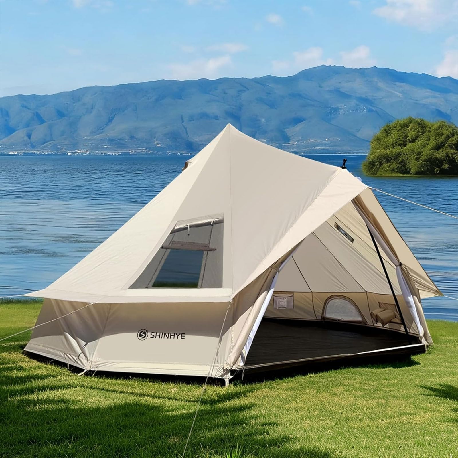 【送料無料】ShinHye ベルテント 3m 4m 5m 6m キャンプテント 大型 2~10人用 耐水圧5000mm UVカット 通気 防風 防雨 防虫 簡単設営 煙突穴付き 収納袋付き 4シーズン ファミリーキャンプ アウトドア キャンピング 露營場 色:カーキ オックスフォード素材、サイズ:3m|S-LIFE