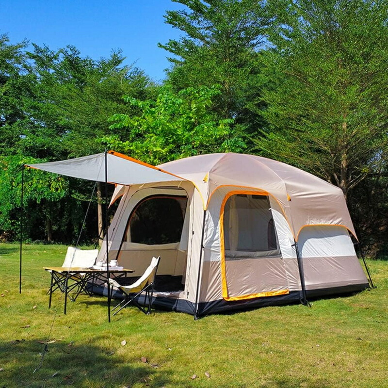 Mサイズ 当日発送 テント キャノピーテント リビング+２ルーム付き 5-8人/8-12人用 快適な居心地 防雨 日よけ 家族連れ 友達多人用 二重構造 前室付き アウトドア キャンプ 大型 ファミリーテント