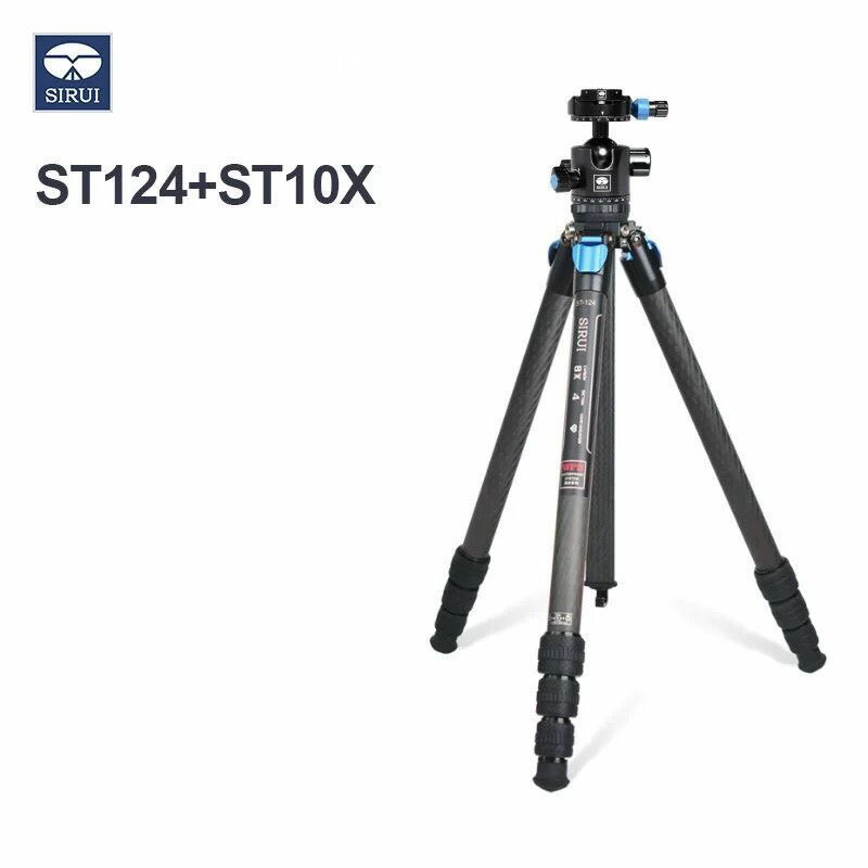 SIRUI ST-124 + ST-10X防水カーボンカメラ三脚、360°ボールヘッド、プロフェッショナルカーボンファイバートラベル三脚、三角形センターポール、軽量でコンパクト、4段式、最大166 cm、12kg負荷