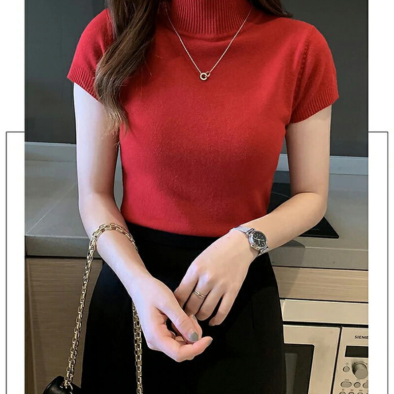 【10/1！クーポンで1,680円】 サマーニット ハイネック きれいめ ニット レディース 半袖 トップス フレンチスリーブ オフィス オフィスカジュアル 半袖ニット カットソー 上品 ニットトップス ストレッチ フォーマル 夏ニット シンプル 大人 春夏 春 夏 秋 cocomomo