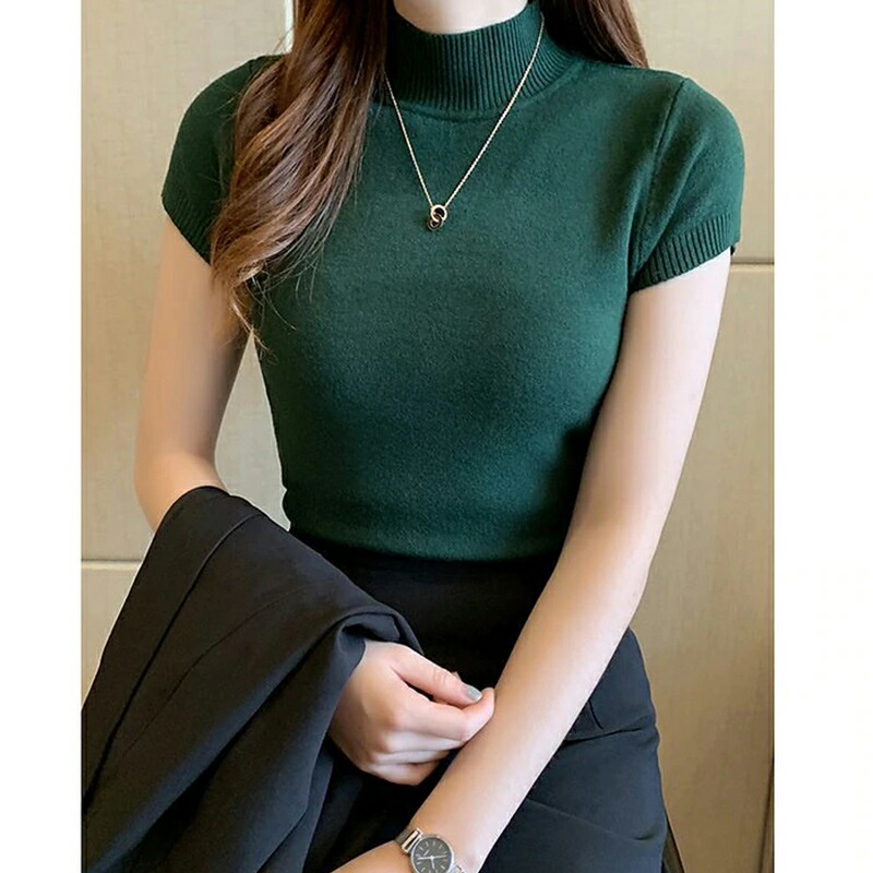 【10/1！クーポンで1,680円】 サマーニット ハイネック きれいめ ニット レディース 半袖 トップス フレンチスリーブ オフィス オフィスカジュアル 半袖ニット カットソー 上品 ニットトップス ストレッチ フォーマル 夏ニット シンプル 大人 春夏 春 夏 秋 cocomomo