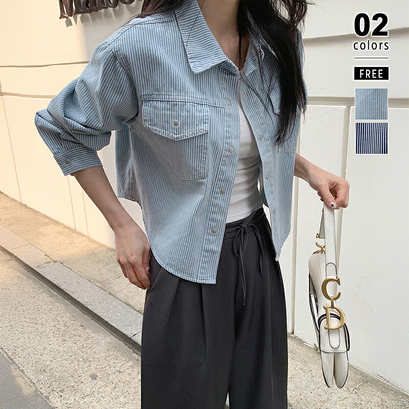 【4/19！クーポンで3,280円】 ストライプシャツ シャツジャケット ストライプ シャツ レディース ライトアウター ショート丈 トップス ジャケット 長袖 羽織 アウター クロップド 大人 カジュアル ゆったり 重ね着 レイヤード 体型カバー きれいめ 春 秋 冬 cocomomo