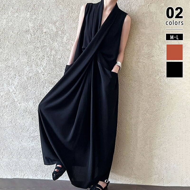 【7/21!クーポンで5,200円】 ワンピース ノースリーブ ロング ノースリーブワンピース レディース きれいめ ロングワンピース vネック vネックワンピース マキシ丈 マキシ丈ワンピース タック タックワンピース 上品 ゆったり 大きいサイズ 体型カバー 春 夏 cocomomo|COCOMOMO(ココモモ)