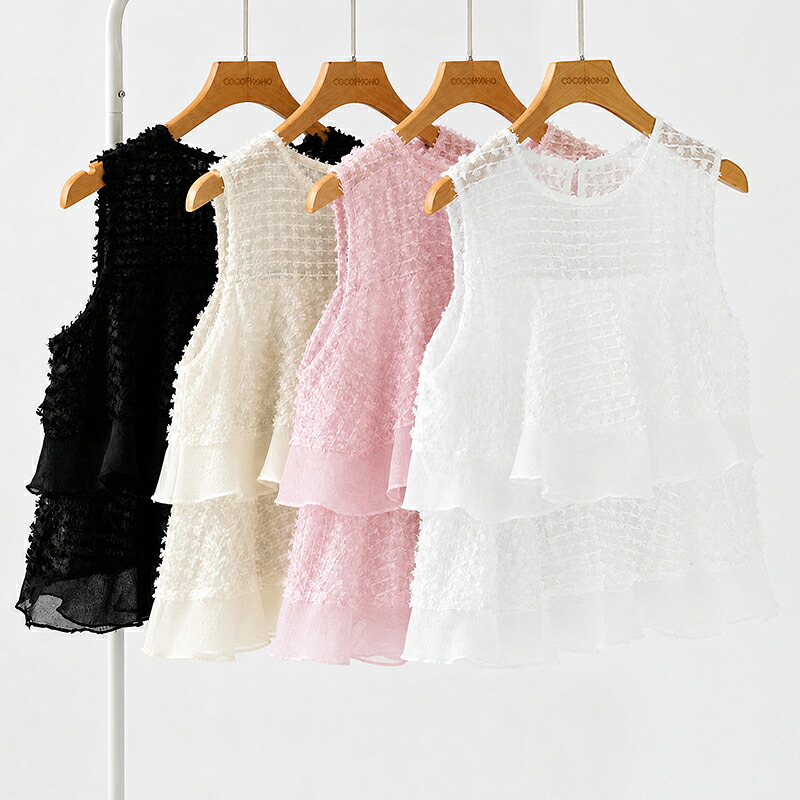 【OUTLET!クーポンで2,328円】 ブラウス ティアードフリル ノースリーブ ジャガード レディース トップス ノースリーブブラウス フリルブラウス ティアード フリル ペプラム カットジャガードブラウス シアーブラウス シアー 透け感 ペプラムブラウス 春夏 夏 cocomomo
