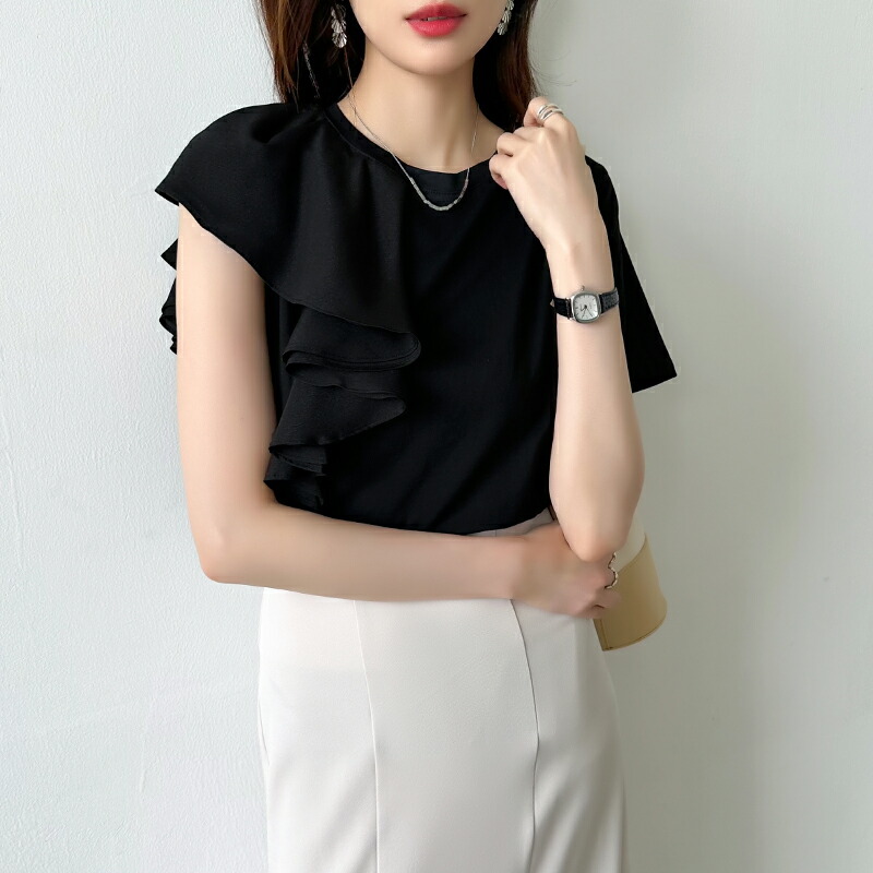 9/6！クーポンで2,340円】 フリル アシンメトリー カットソー t