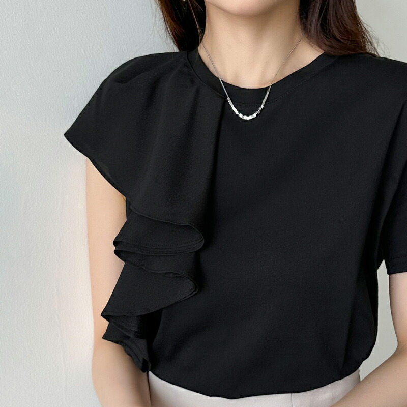おまとめ3点専用★新品未使用【KP 130】ドット柄フリルTシャツ⭐︎ ドット柄シャツ レディース 開襟シャツ オープンカラー オーバー