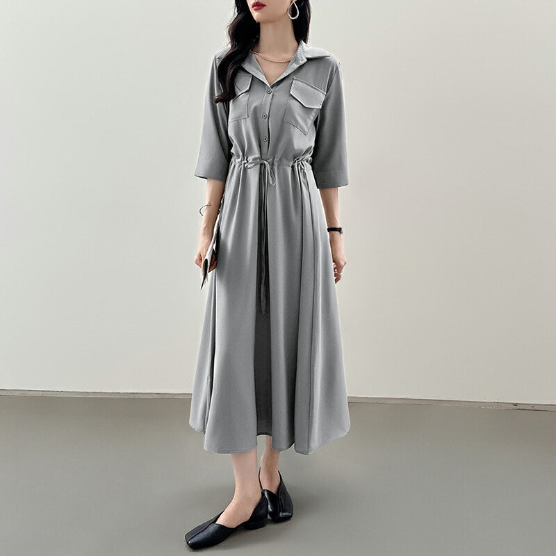 1/26！クーポンで3,990円】 シャツワンピース きれいめ ロング