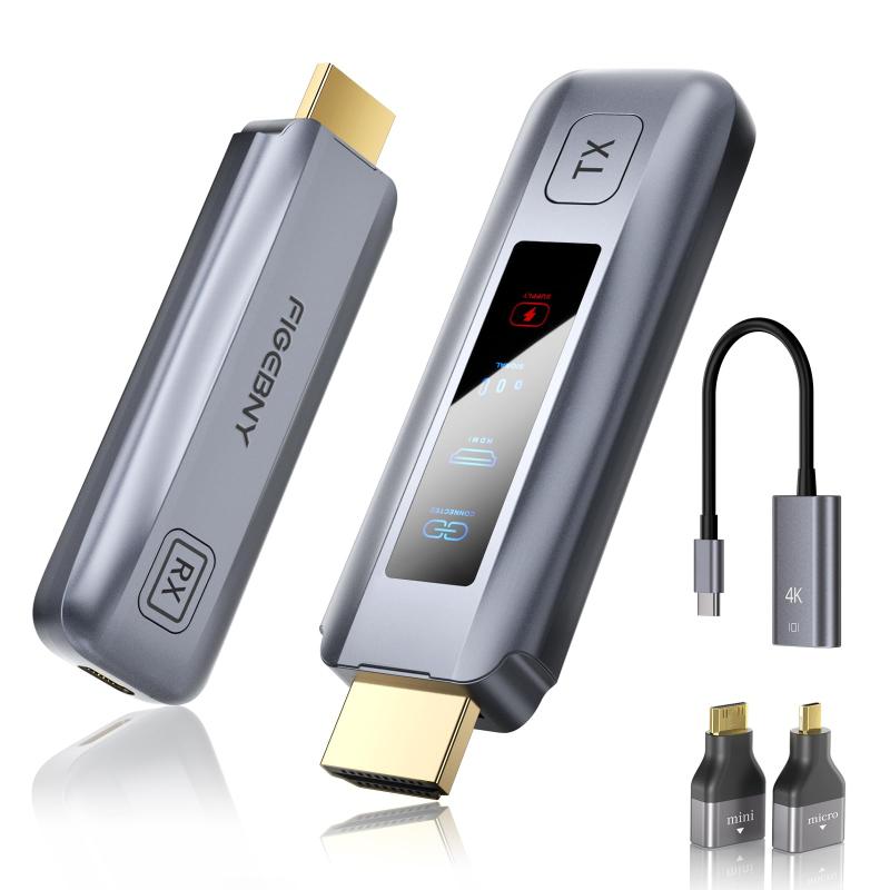 FIGEBNY hdmi 無線 ワイヤレス 送受信機セット LEDディスプレイ 搭載【日本技適認証済】低遅延 30m伝送距離 パソコン、スマホ、プロジェクター、カメラなど入力