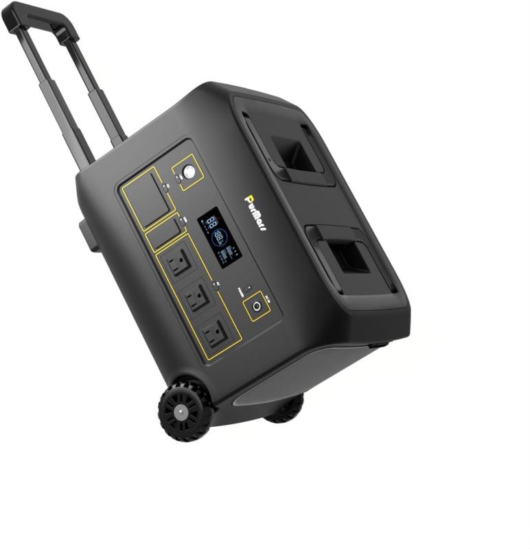 PurMars ポータブル電源 1075Wh 3x1200W AC 出口（ピーク 2400W）の家のバックアップ緊急事態 RV の屋外のキャンプのための屋外の太陽発電機 PD100W、二方向インバーター AC DC の入力、太陽インバータ