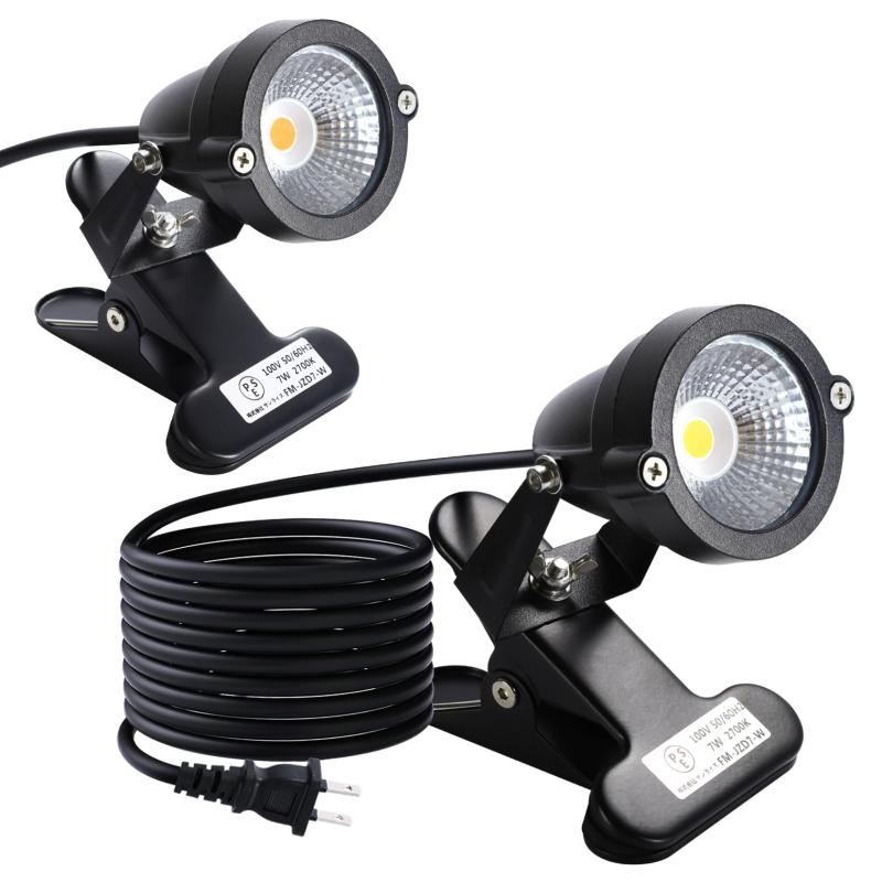 TONGTUJINMING 防水 LEDクリップライト 屋外 小型 防雨 防水型 電球色 2700K 7W 60W型相当 スイッチなし コード長3m 看板用 黒板用照明 店舗看板用 店頭看板 水槽灯 作業用ライト 六角レンチ付き (ク