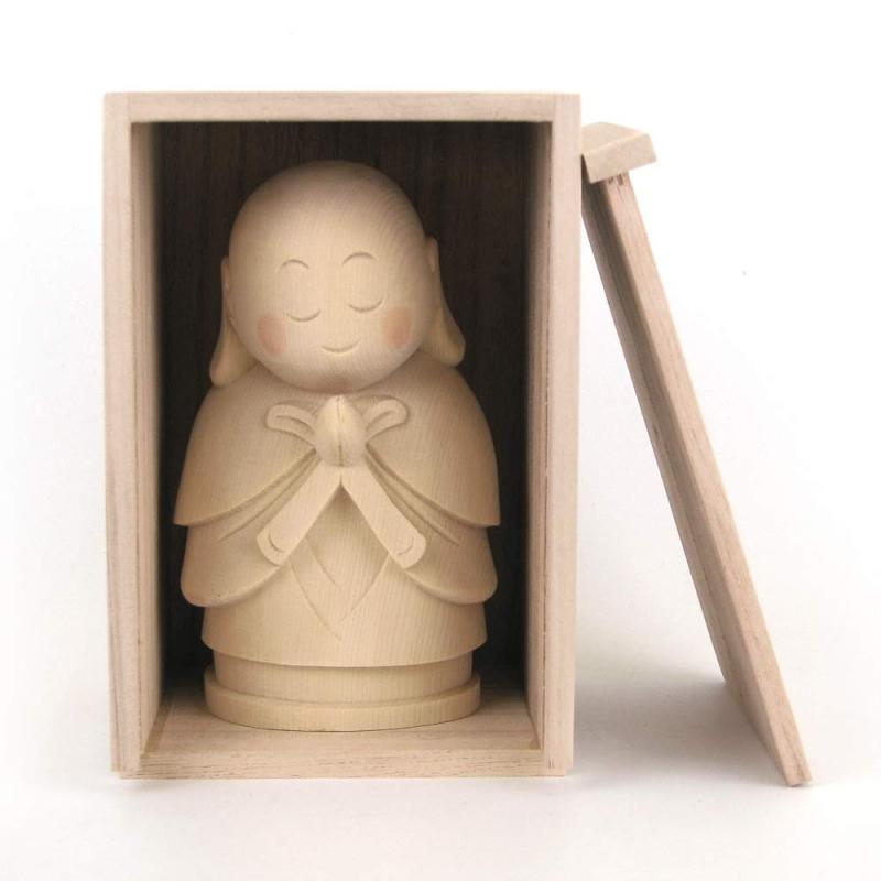 栗田こだわり仏像 【菩薩】 お地蔵さん（総高15cm、幅9.5cm、奥行き7.5cm）国産桐箱付き 桧木製高級木彫り 13844