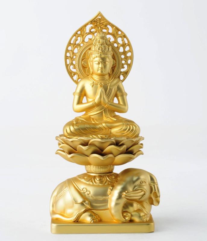 仏像 普賢菩薩 15cm（金メッキ/24金） 仏師：牧田秀雲 原型＿（辰・巳年生まれ）十二支守り本尊 干支 高岡銅器(ふげんぼさつ)