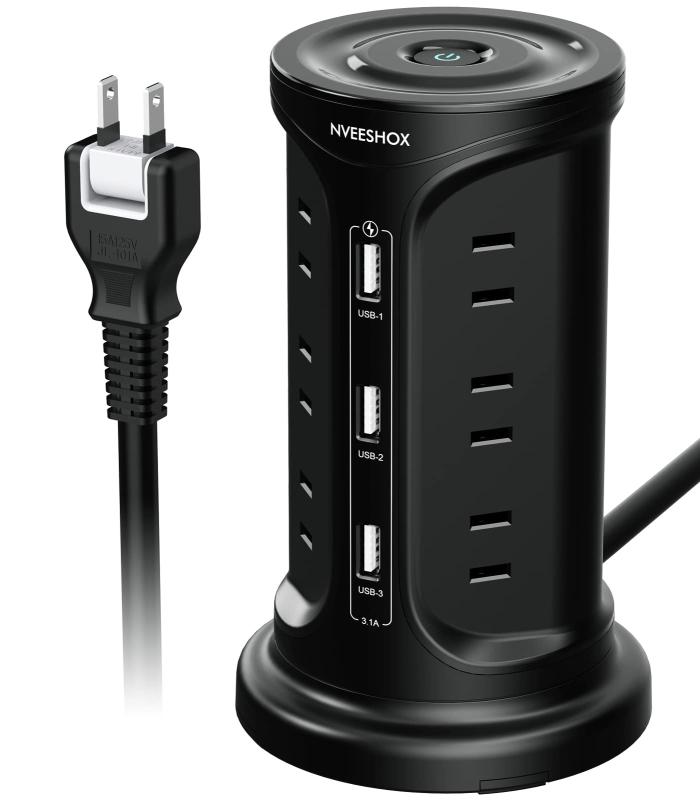 電源タップ タワー型 usbコンセント 延長コード 2m 雷ガード 固定パーツ付 3層 12個AC口 3個USBポート たこ足配線 テーブルタップ OAタップ マルチタップ たこあしコンセント 壁掛け 安全保護機