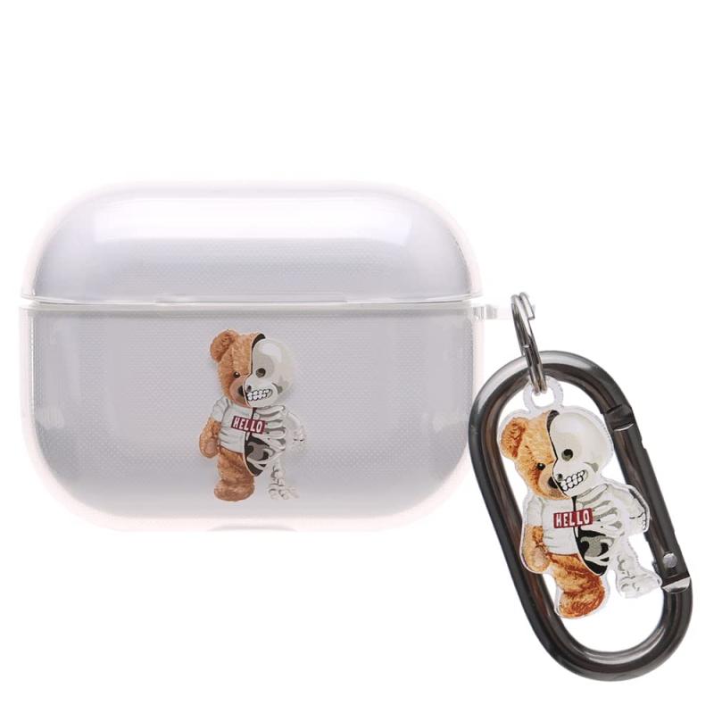 Airpods pro 3 ケース 韓国 PC くま ベアー 骸骨 シンプル クリア 透明 エアーポッズ プロ カバー レディース メンズ イヤホンケース カラビナ チャーム ハードケース画像