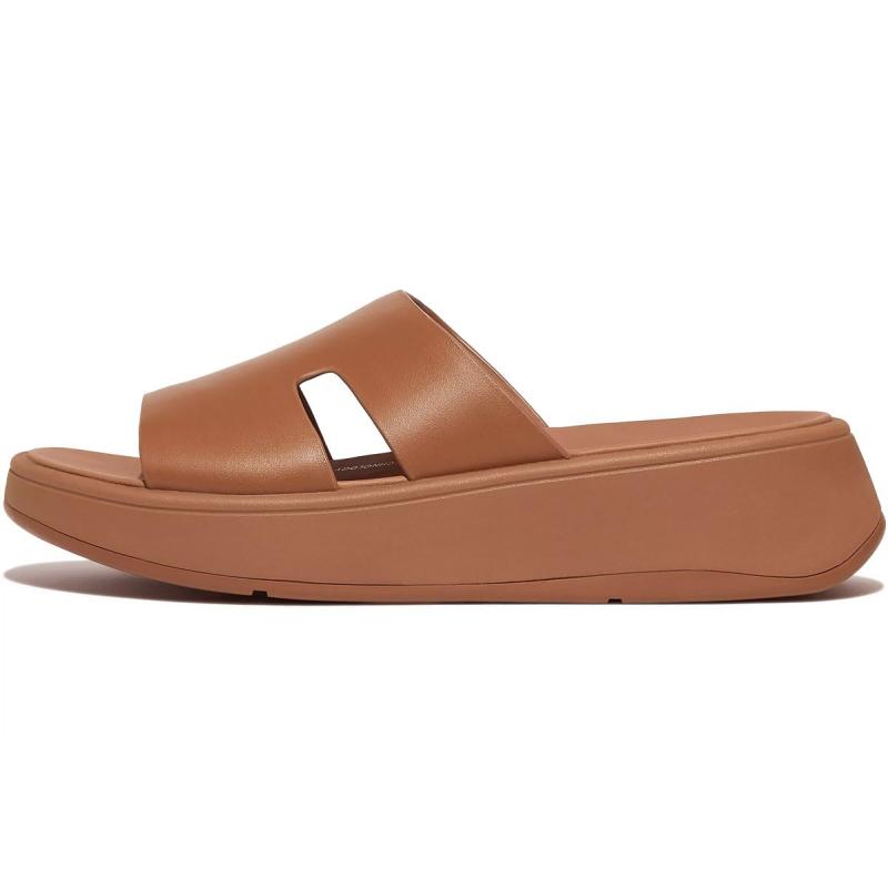 fitflop(相応うフロップ) レディース F-MODE RAW-EDGE LEATHER FLATFORM H-BAR SLIDESサンダル