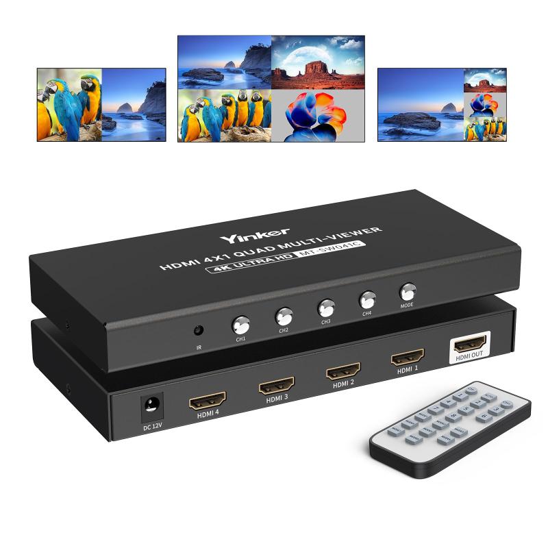 4K HDMIマルチディスプレイ 画面分割器、Yinker 4K@30Hzセキュリティカメラ、ゲーム機、シングル/デュアル/PPPモード、赤外線リモコンに適したシームレス