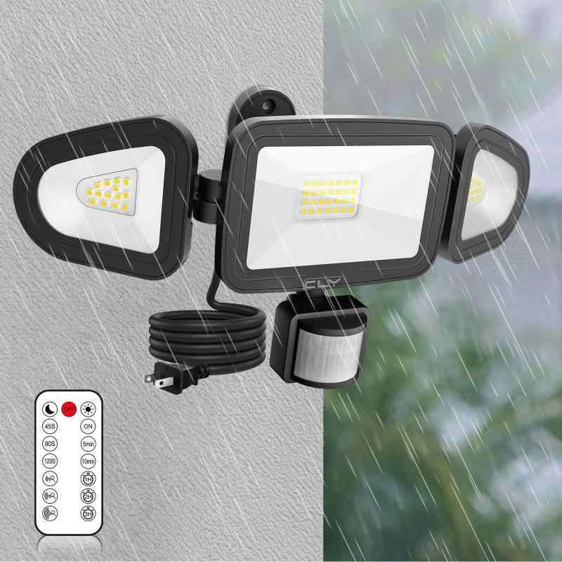 CLY LED検出器ともし火 屋内/室外当て嵌める可 人感検出器 LED投光照明器 42W 昼白いこと 6500K フラッドライト 遠隔操作捏ち上げる 自動小銃点灯/消灯 高明快さ 4200lm 3灯式 IP66雨合羽遣りかた 省エネ 末たのもしい 防犯ともし火
