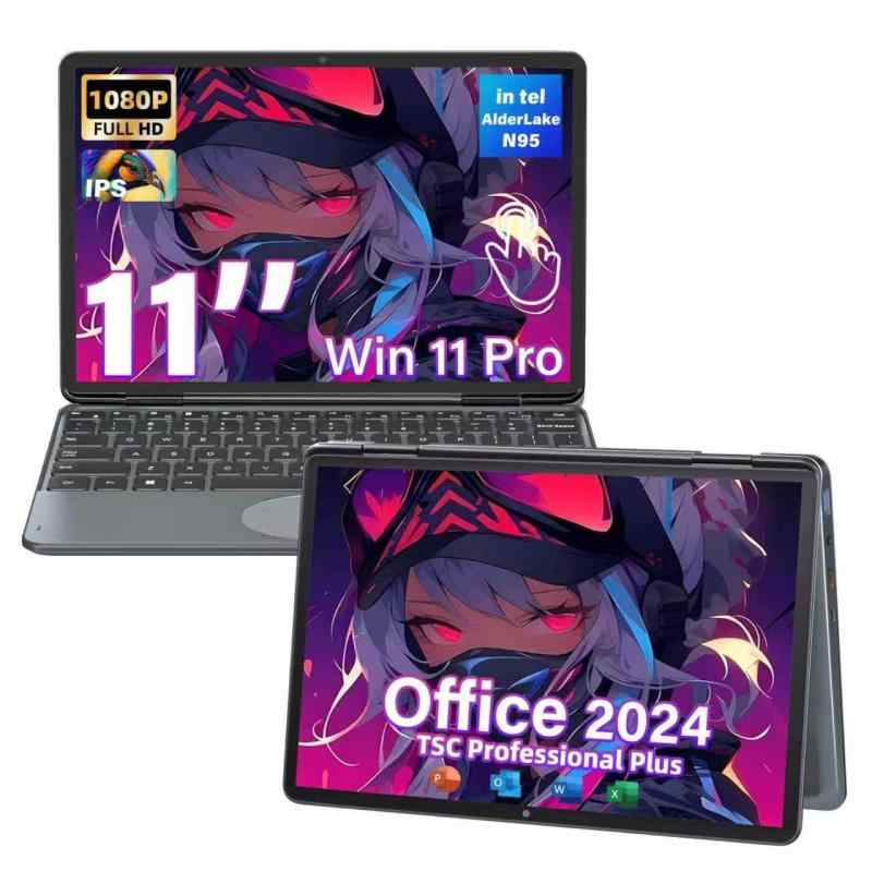 2in1ノートパソコン タッチスクリーン 10.95インチ タッチパネル 軽量ノートpc FHD 360°回転可能【Win11 Pro&MS Office 2019付き】わずか0.94kg Alder Lake N100(最大3.4GHz)/指紋