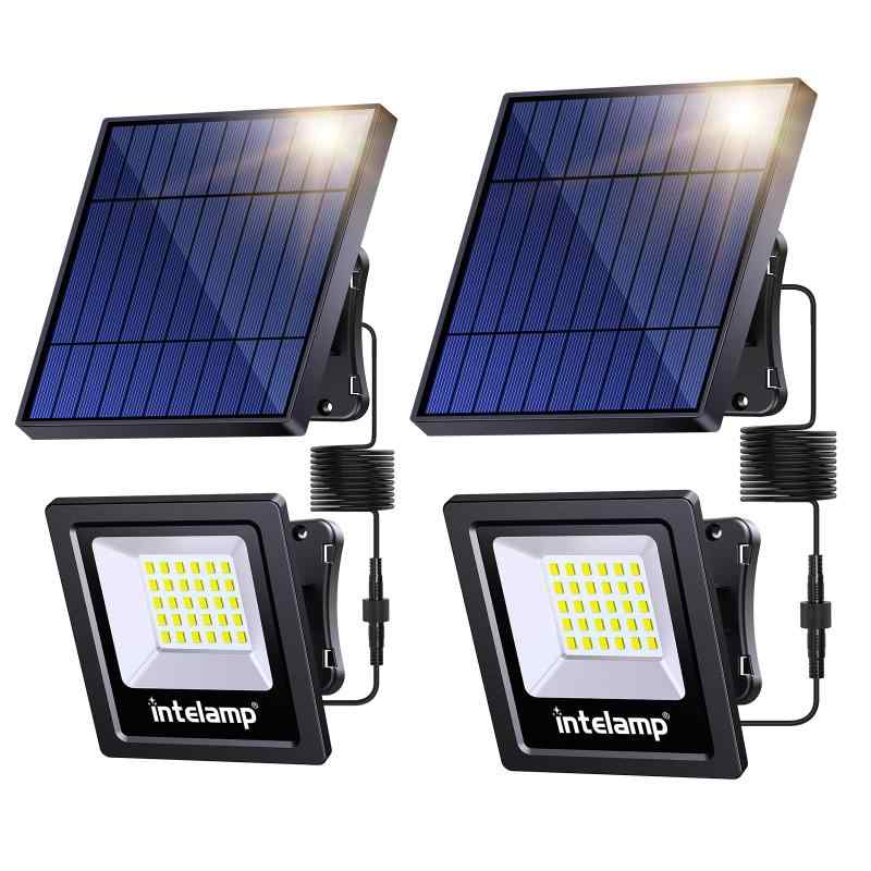 intelamp ソーラーライト 屋外用 (4400mAhバッテリー) LED 照明【太陽光充電・6500K・自動点灯】単結晶シリコンソーラーパネル コンパクト 防犯ライト IP65防水（シンプル設計 配線不要 ガーデン/
