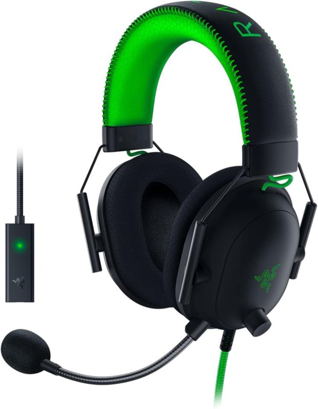 Razer BlackShark V2 Special Edition ゲーミングヘッドセット Black/Green USBサウンドカード付 USB 3.5mmアナログ THX 7.1ch チタンコート50mmドライバー 単一指向性マイク ノイズキャン