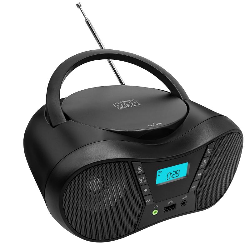 ポータブルCDプレーヤー CDラジオ ステレオスピーカー内蔵 ロッドアンテナ レコ CDプレイヤー CD/USB/AUX/FM ラジオ
