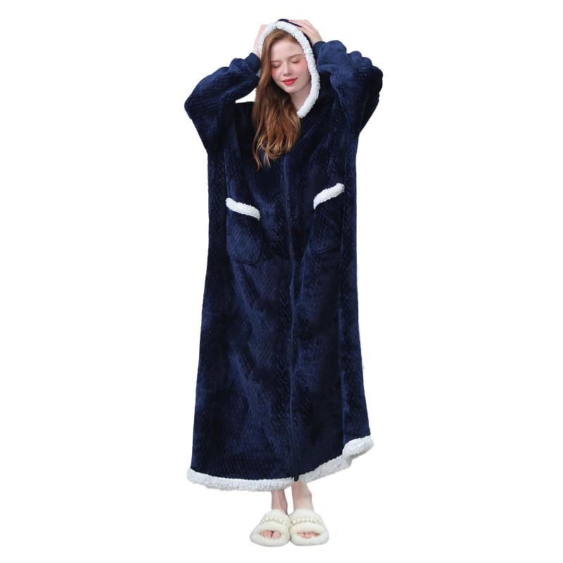 [SIPERLARI] 特厚版 着る毛布 メンズ レディース ルームウェア 部屋着 着丈135cm 特大きいサイズ 体型カバー フード付き ジッパー ポケット 二層生地 冬服 男女兼用 2-6xl 20 30 40 50 60代 防寒 保温