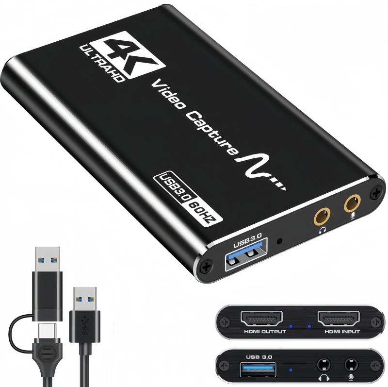 キャプチャーボード Switch対応 4K HDMI パススルー 機能を搭載しています 1080P 60Hz ビデオキャプチャー USB3.0高速伝送 低遅延 ゲーム実況生配信ライブ、ビデオ会議録画