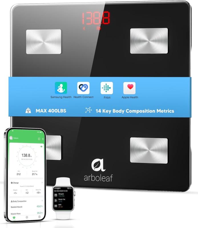 arboleaf 体量計 スマホ連絡 無線LAN/Bluetooth相応う 体組み上げる計・体脂肪組織計 2024最新 Smart Scale 健康さ米突 【適用業務相応う/書きとどめる者無制限事項/自動小銃意識すること/飲食書きとどめる/GoogleFit/Fitbit/appleヘルスケア協働/ ブラウン-ピュアホワイト-ホワイト