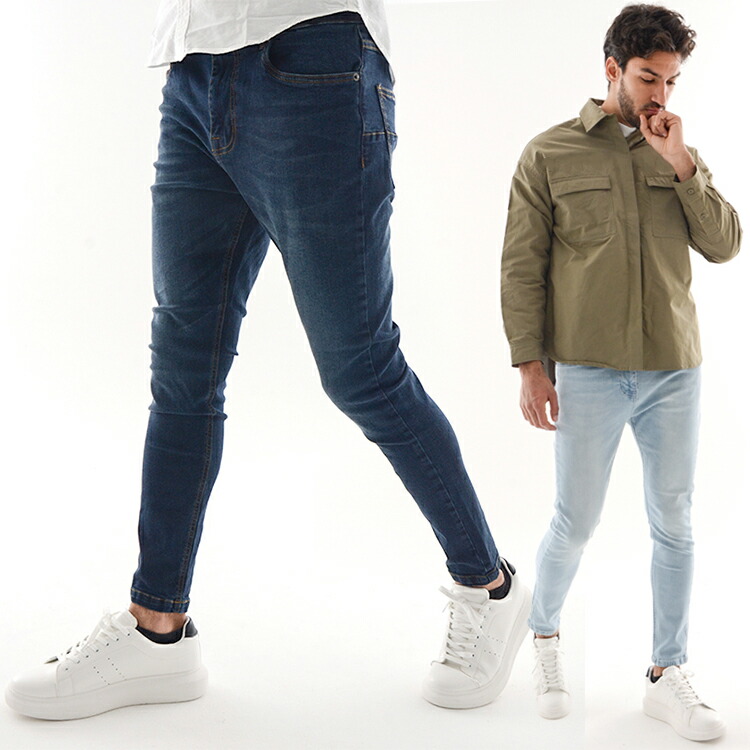 楽天市場 スキニー デニム ダメージ メンズ 春服 春夏 デニム ジーンズ アンクル丈 ストレッチ ネイビー ブラック M L 30代 40代 Slow Gan