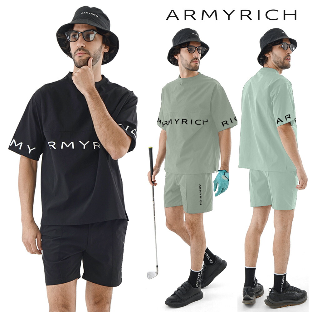 【21%OFF】★OT ARMYRICH 転写プリントストレッチナイロンTシャツセットアップ メンズ 春夏用 薄手ナイロン素材 ストレッチ 吸汗速乾 転写ロゴ オーバーサイズ ゴルフウェア トレーニング ブラック/ライトカーキ/ミントグリーン M/L/XL/3L