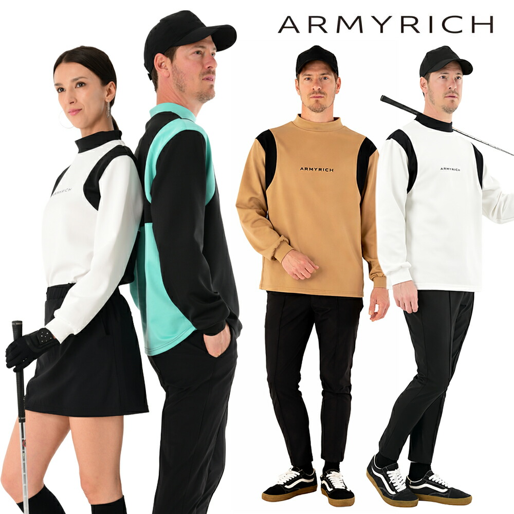 ARMYRICH ブロッキング モックネック ロングTシャツ メンズ 初夏 春服 夏服 ゴルフウェア 長袖 ボンディング 配色切替 ストレッチ ハイネック スポーツ ブラック/ホワイト/キャメル レディースM/レディースL/M/L/XL/3L｜SLOW GAN