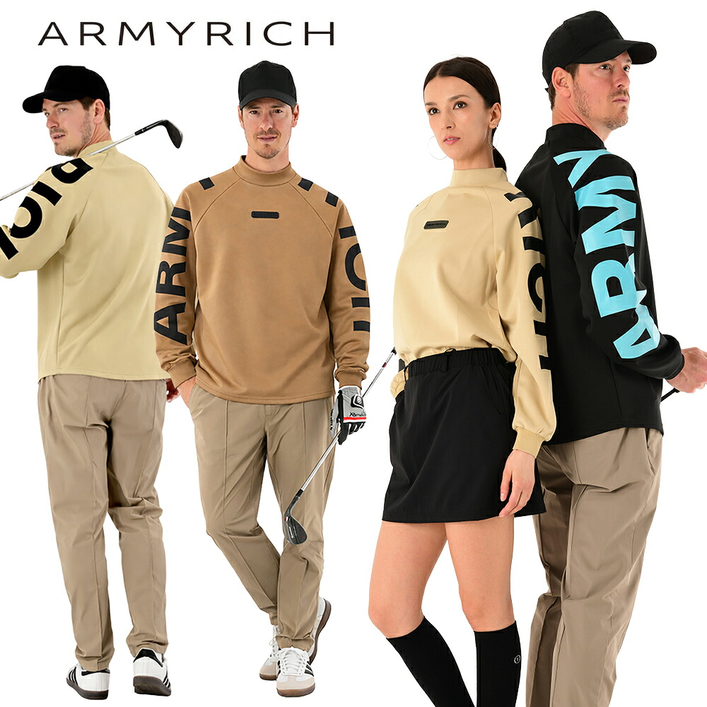 ARMYRICH ビッグロゴタイプ モックネック ロングティーシャツ メンズ レディース 春夏 春服 ユニ一発やる ゴルフ御召しもの 長袖 ボンディング 伸ばすこと 表どおり 黒いこと/ベージュ/駱駝 レディースＭ/レディースＬ/M/L/XL/3L