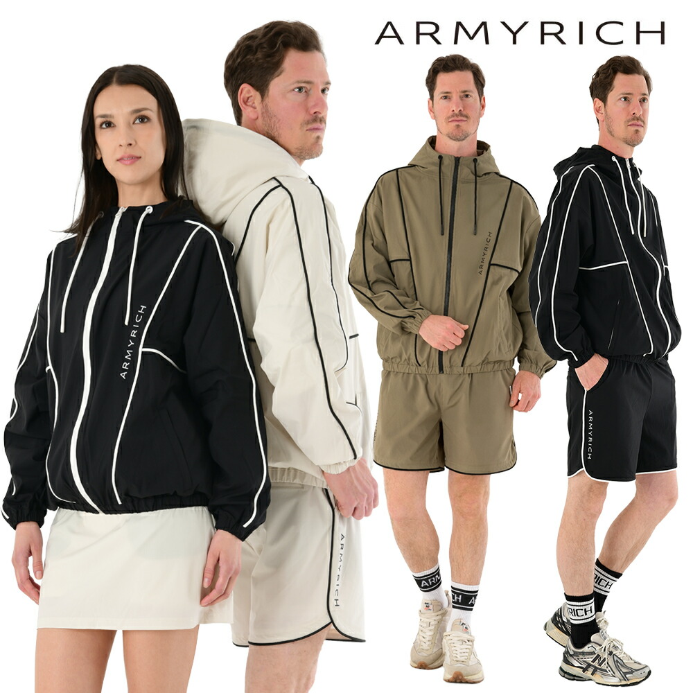ARMYRICH 撥水ナイロン フルジップパーカー セットアップ メンズ 春夏 春服 夏服 上下書き割り ナイロン上衣 遊撃手ズボン下 パイピング ゴルフ御召しもの 運動競技 体育館 黒いこと/白いこと/カーキ LF(レディース無償性)/M/L/XL/3L